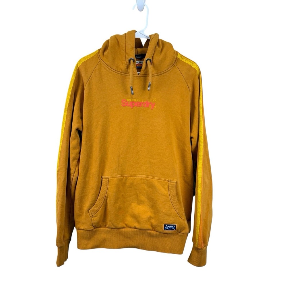SuperDry Orange Yellow Hoodie Size XL Striped Arms